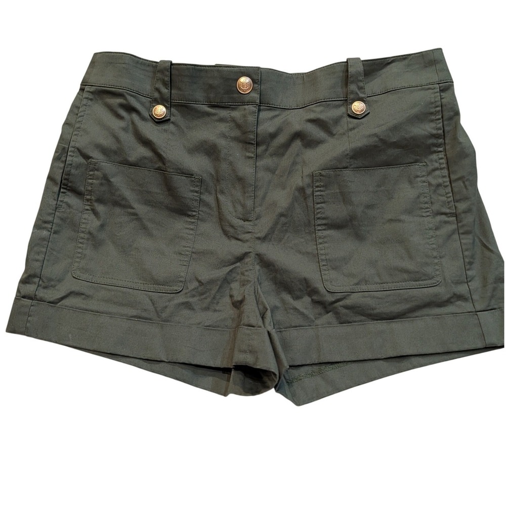 J Crew Womens Olive Green Sailor Shorts Gold Crest Button Utility Cuffed Size 8